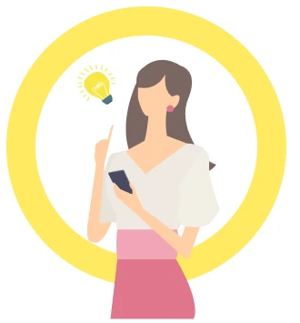 ひらめきを得ながら英語を学ぶ女性のイラスト