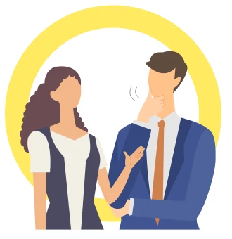 ビジネスの場で英語で会話する二人のイラスト