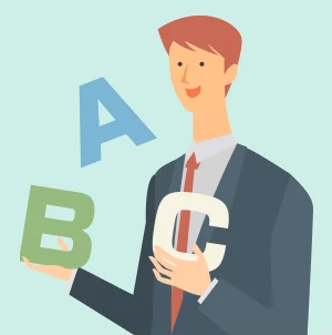 ABCの文字と講師のイラスト