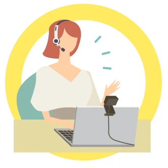 オンラインでスピーキングを練習する女性のイラスト
